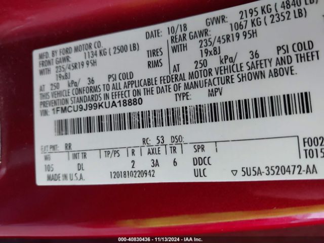 2019 FORD ESCAPE 1FMCU9J99KUA18880 Photo 8