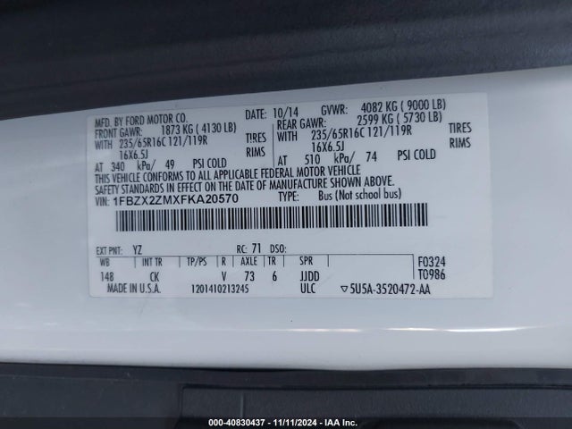 1FBZX2ZMXFKA20570 Ford Transit-350 Xlt