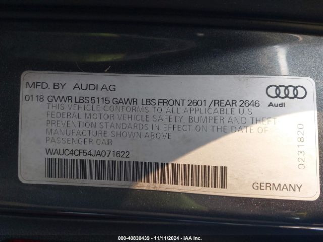 WAUC4CF54JA071622 Audi S5 3.0t Premium Plus