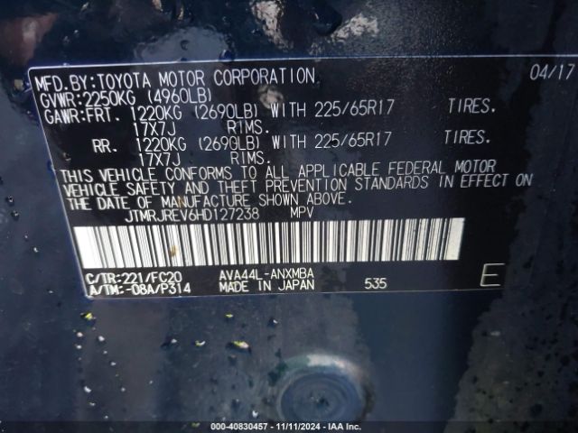 JTMRJREV6HD127238 Toyota Rav4 Hybrid Xle