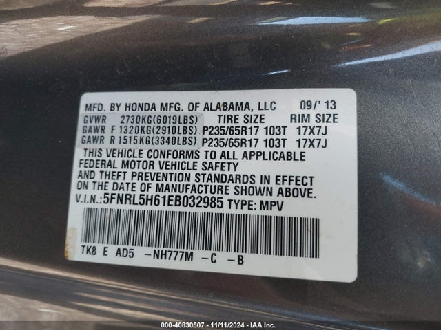 Honda Odyssey Ex-l 2014 5FNRL5H61EB032985 Image 9