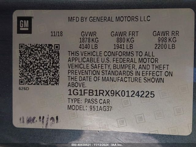 1G1FB1RX9K0124225 Chevrolet Camaro 1lt