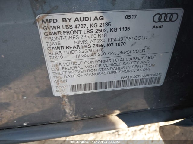 WA1BCCFS7JR004242 Audi Q3 2.0t Premium/2.0t Sport Premium