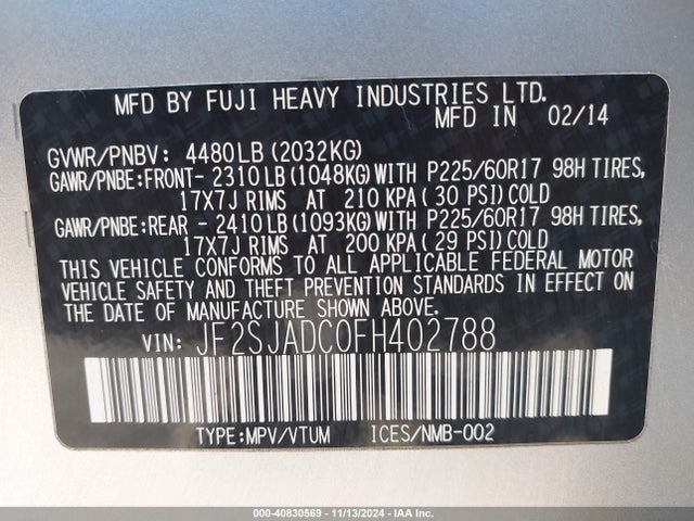 Subaru Forester 2.5i Premium 2015 JF2SJADC0FH402788 Image 9