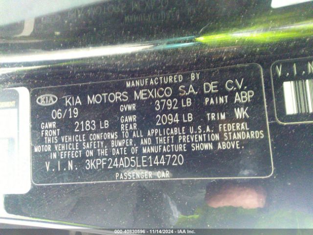 3KPF24AD5LE144720 KIA Forte Lxs