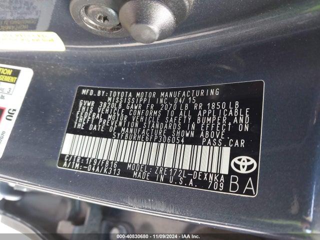Toyota COROLLA LE 2015 5YFBURHE6FP306054 Image 9