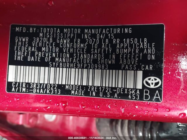 5YFBURHE9FP309983 Toyota Corolla S