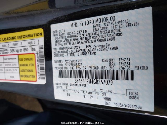3FA6P0PU4GR357079 Ford Fusion Energi Se Luxury