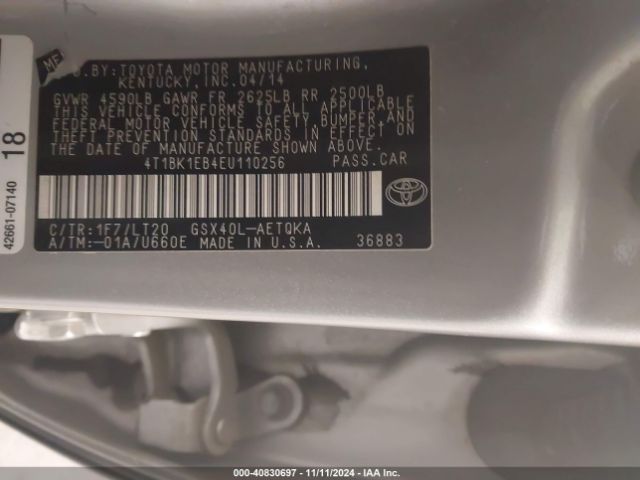 4T1BK1EB4EU110256 Toyota Avalon Xle Touring
