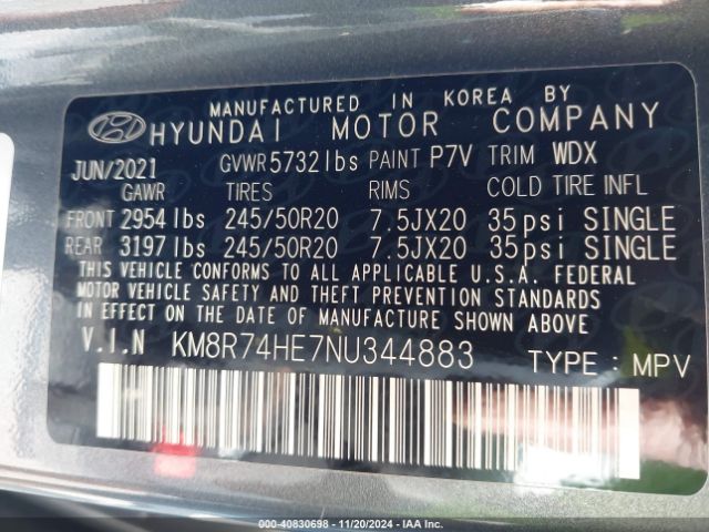 KM8R74HE7NU344883 Hyundai Palisade Calligraphy