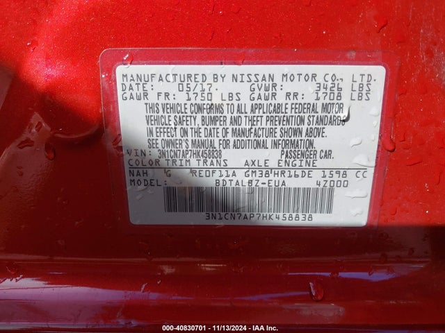 Nissan Versa 1.6 Sv 2017 3N1CN7AP7HK458838 Image 9