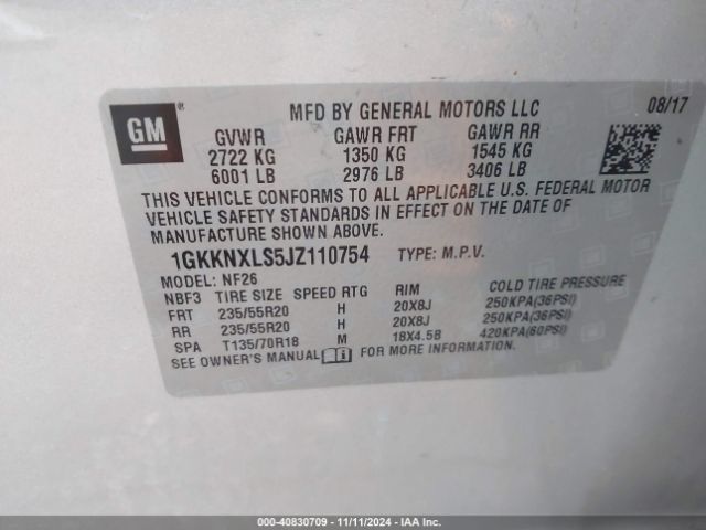 1GKKNXLS5JZ110754 GMC Acadia Denali