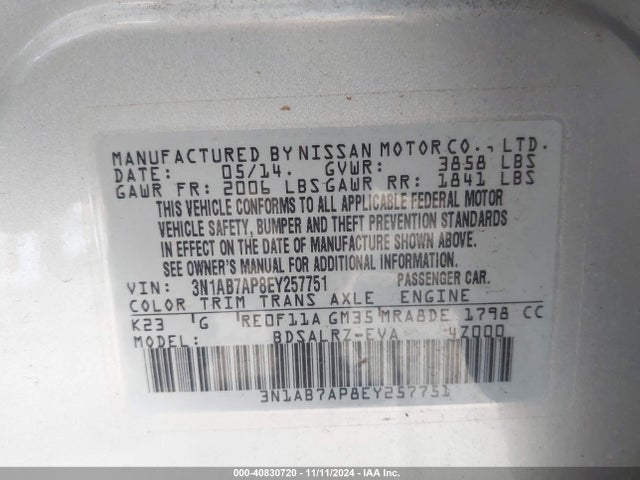 Nissan SENTRA SR 2014 3N1AB7AP8EY257751 Image 9