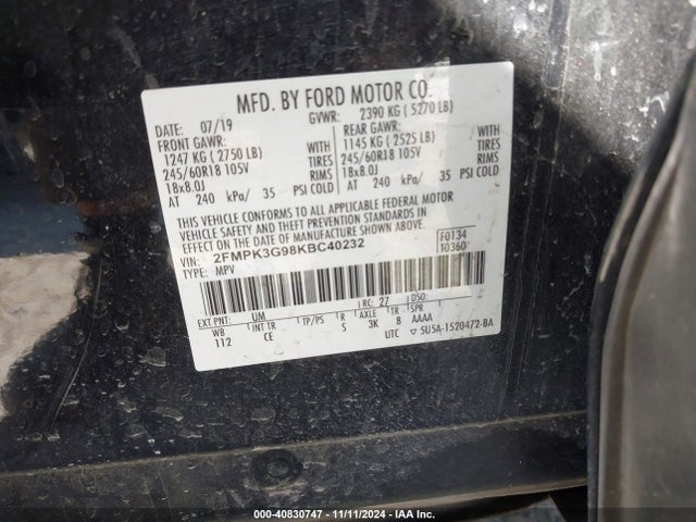 Ford EDGE SE 2019 2FMPK3G98KBC40232 Image 9