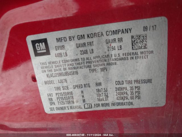 KL4CJ2SM0JB545816 Buick Encore Sport Touring