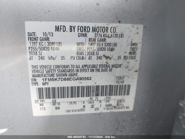 Ford EXPLORER XLT 2014 1FM5K7D88EGA90582 Image 9