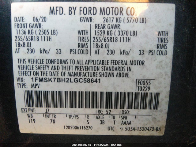 Ford Explorer 2020 1FMSK7BH2LGC58641 Image 9