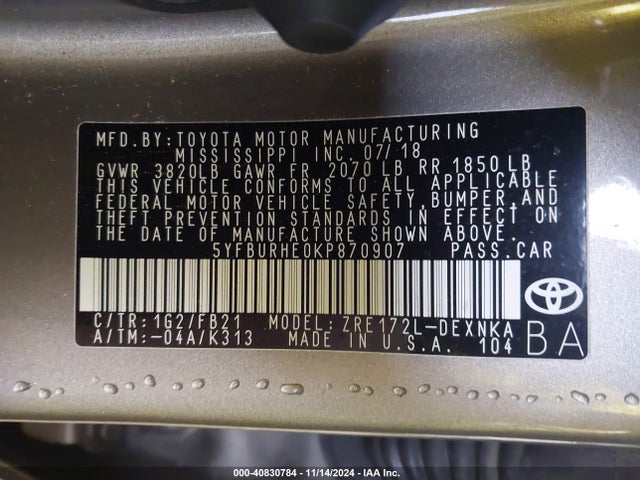 Toyota COROLLA LE 2019 5YFBURHE0KP870907 Image 9