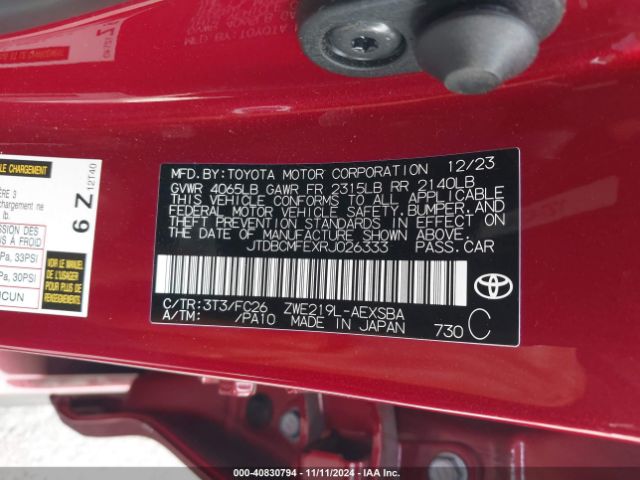 JTDBCMFEXRJ026333 Toyota Corolla Hybrid Se
