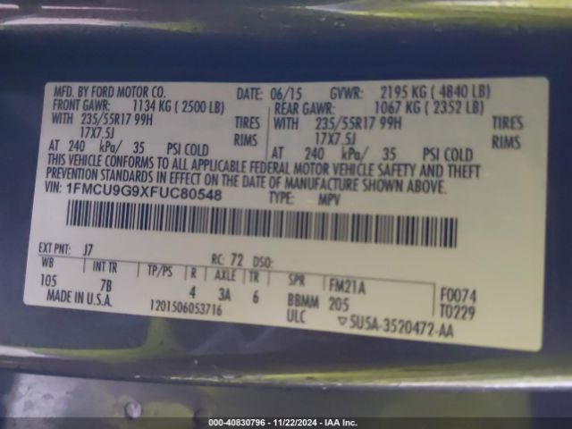 1FMCU9G9XFUC80548 Ford ESCAPE SE