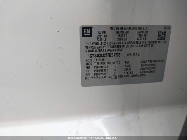 2015 CADILLAC ESCALADE 1GYS4CKJ2FR284735 Photo 8