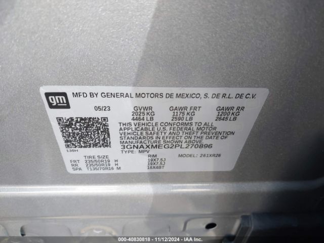 3GNAXMEG2PL270896 Chevrolet Equinox Fwd Rs