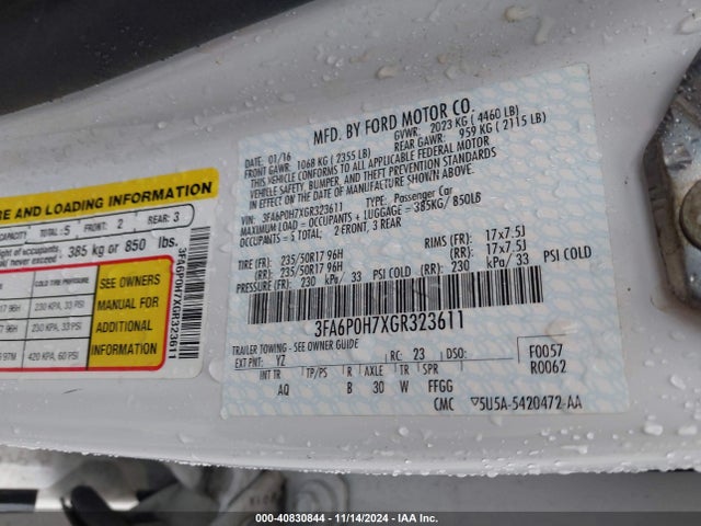 Ford FUSION SE 2016 3FA6P0H7XGR323611 Image 9
