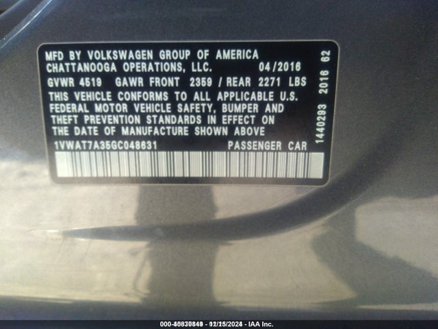 1VWAT7A35GC048631 Volkswagen 1.8t