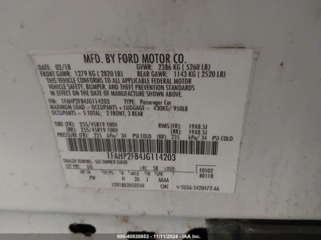 1FAHP2F84JG114203 Ford Taurus Limited