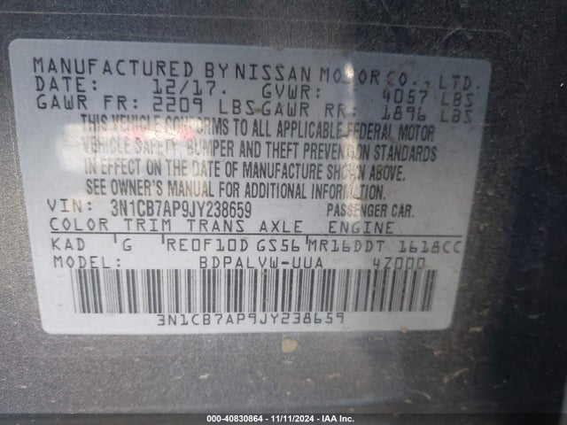 Nissan Sentra Nismo 2018 3N1CB7AP9JY238659 Image 9