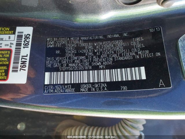 5TDYY5G12ES051818 Toyota Sequoia Platinum 5.7l V8