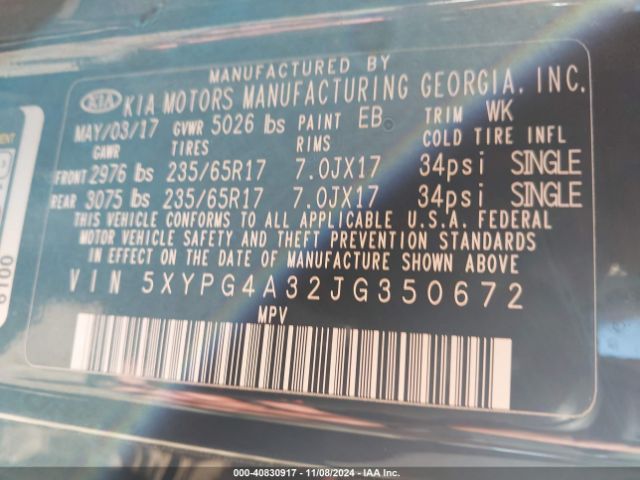 5XYPG4A32JG350672 KIA Sorento 2.4l L