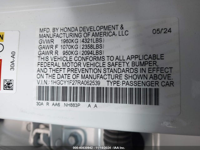 Honda ACCORD LX 2024 1HGCY1F27RA062539 Image 9