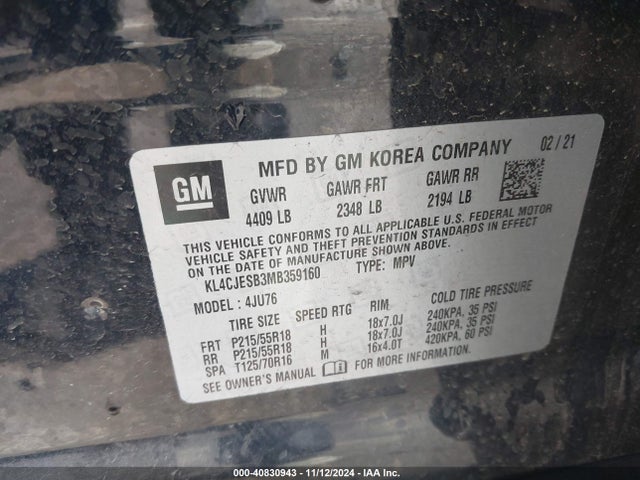 KL4CJESB3MB359160 Buick Encore Awd Preferred