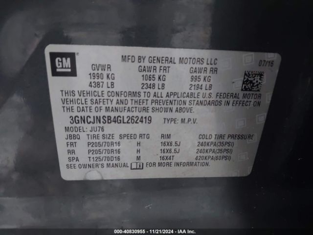 3GNCJNSB4GL262419 Chevrolet Trax 1ls