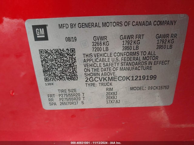 Chevrolet l83 - di, afm, alum, gen 5, var 1 2019 2GCVKMEC0K1219199 Image 25