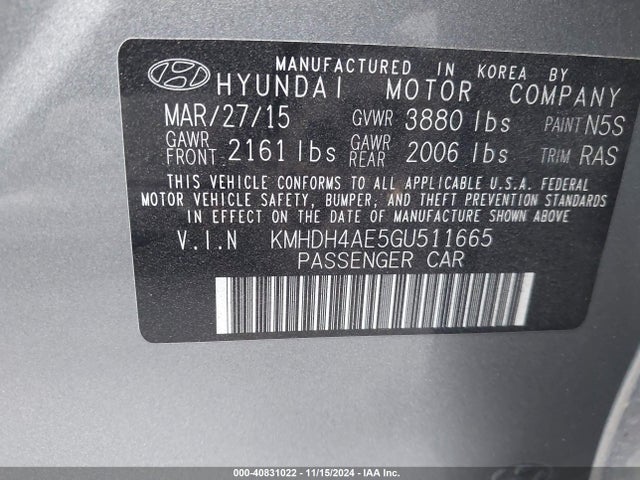 Hyundai ELANTRA SE 2016 KMHDH4AE5GU511665 Image 9