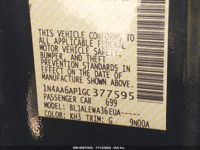1N4AA6AP1GC377595 Nissan Maxima 3.5 Sl