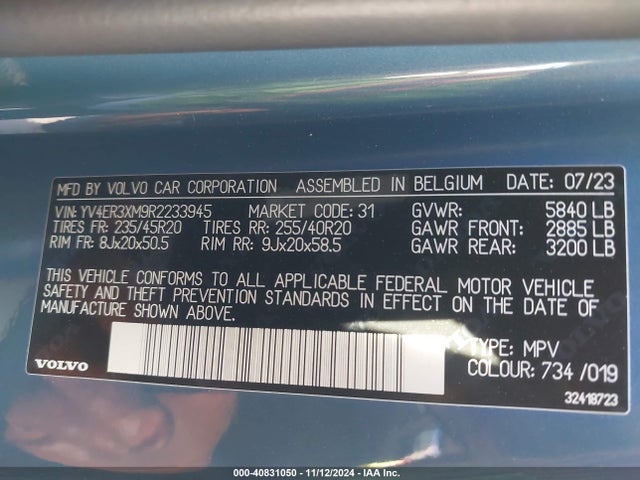 YV4ER3XM9R2233945 Volvo Xc40 Recharge Pure Electric Twin Ultimate