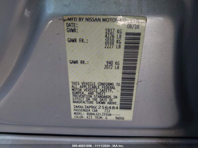 1N4AL3AP0GC256484 Nissan Altima 2.5/2.5 S/2.5 Sl/2.5 Sr/2.5 Sv