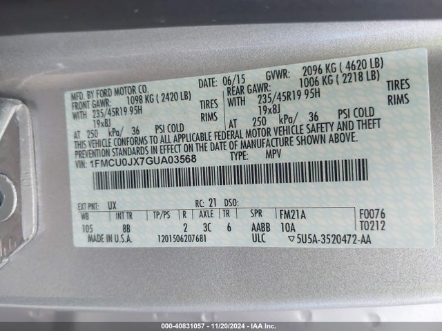 Ford Escape Titanium 2016 1FMCU0JX7GUA03568 Image 9