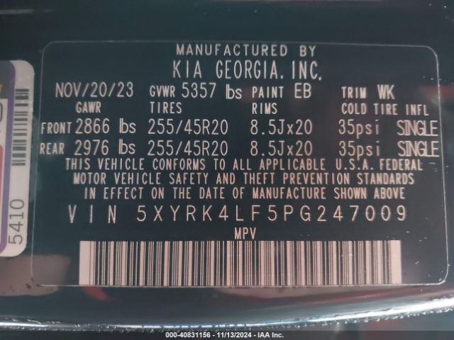 5XYRK4LF5PG247009 KIA SORENTO SX
