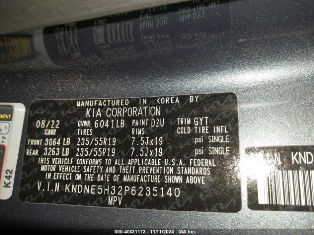 KNDNE5H32P6235140 KIA Carnival Mpv Sx Prestige
