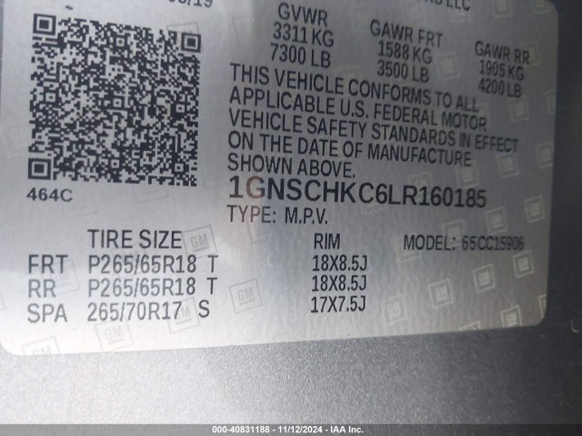 1GNSCHKC6LR160185 Chevrolet Suburban 2wd Lt