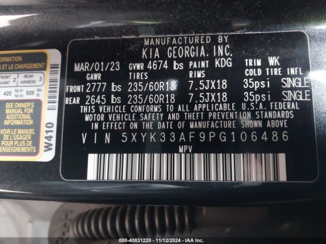 5XYK33AF9PG106486 KIA Sportage Ex