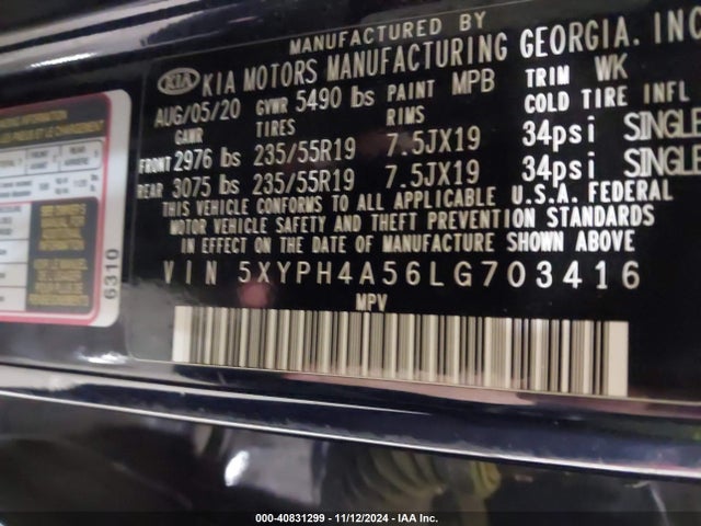 KIA Sorento 3.3l Ex 2020 5XYPH4A56LG703416 Image 9