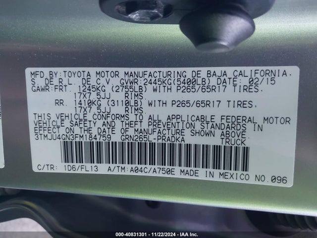 Toyota Tacoma Double Cab Prerunner 2015 3TMJU4GN3FM184759 Image 9