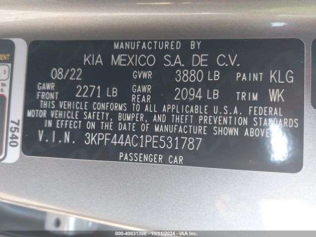 3KPF44AC1PE531787 KIA Forte Gt Manual