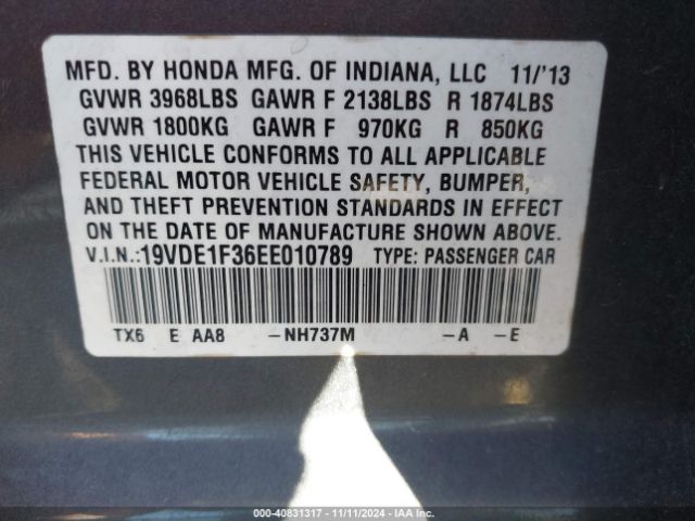 19VDE1F36EE010789 Acura Ilx 2.0l