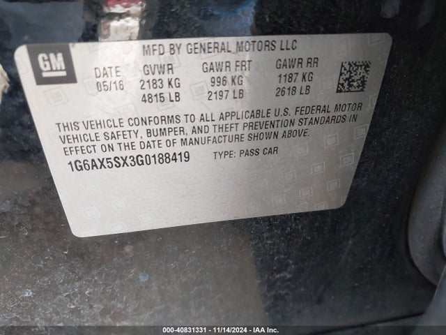 2016 CADILLAC CTS 1G6AX5SX3G0188419 Photo 8